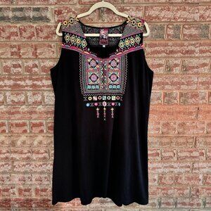Johnny Was Dress, Black Embroidered, Size XL